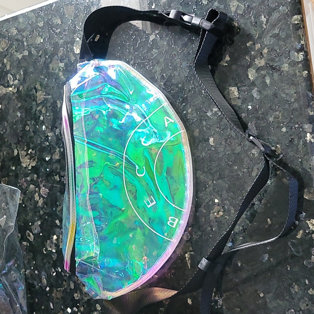 Becca clear Iridescent fanny pack with black adjustable straps